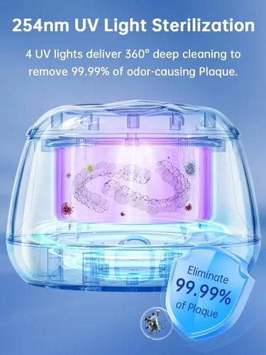 Vista 4 de Máquina limpiadora ultrasónica de retenedores, 45 kHz, capacidad de 6.8 fl oz, para guardias nocturnos, frenos, alineador, cepillo de dientes