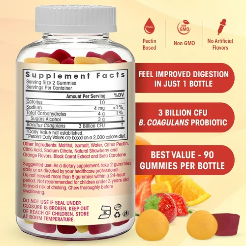 Vista 2 de Flamingo Supplements Gomitas probióticas sin azúcar (3 mil millones de UFC) – Kosher, halal y vegano – Apoyo digestivo para mujeres, hombres y niños