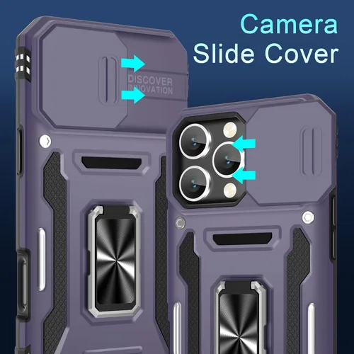 Vista 117 de DEERLAMN Funda para iPhone Xs Max con funda deslizante para cámara + protector de pantalla, soporte giratorio de anillo de grado militar a prueba