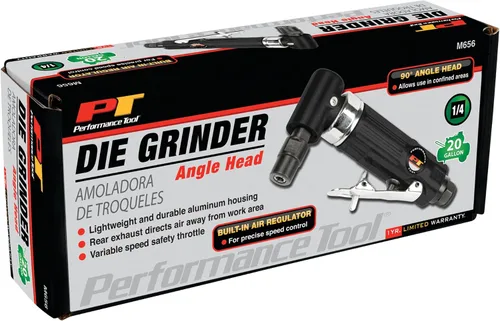 Vista 2 de Performance Tool Amoladora de troquel de cabeza angular de 1/4 pulgadas M656 Pneumatic rotary tool for confined spaces. Includes 1/4 and 1/8 inch