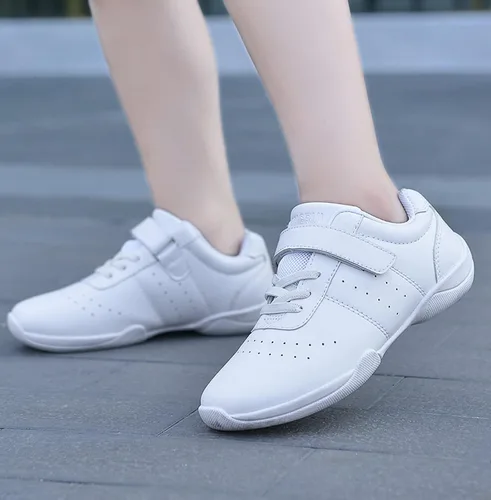 Vista 6 de VINIGIAGIA Zapatos de animación blancos para niños y niñas, para competición de porristas, atletismo, caminar, tenis, deportes, gancho y bucle