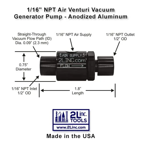 Vista 4 de Bomba de generador de vacío Venturi de aire NPT de 1/16" (aluminio anodizado)