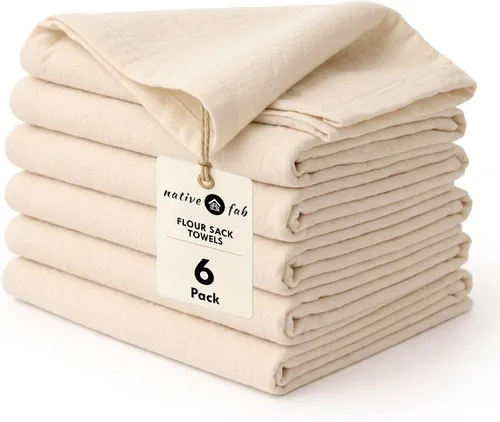Vista 9 de Native Fab Toallas de Cocina de Algodón 100% Beige - 16x26 pulgadas - Juego de 12 - Toallas de Platos con Tejido de Canasta a Rayas para Limpiar
