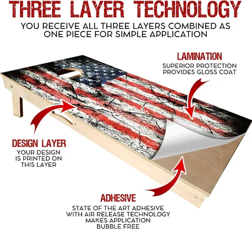 Vista 4 de GRAPHIX Express C197 - Bandera estadounidense envejecida - Cornhole Board Wrap patriótico - Calcomanía de vinilo laminado resistente a la intemperie