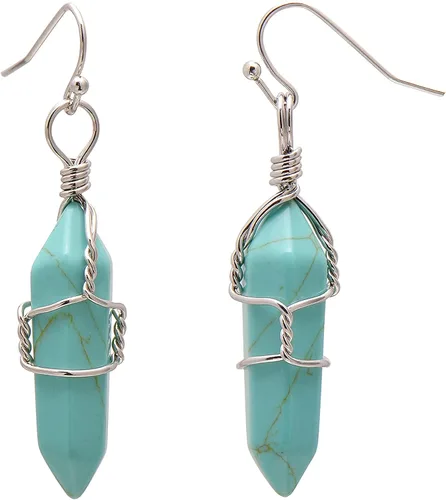 Vista 11 de Pendientes de cristal de punta envuelta en alambre de piedra pulida para mujer Reiki Energy Healing