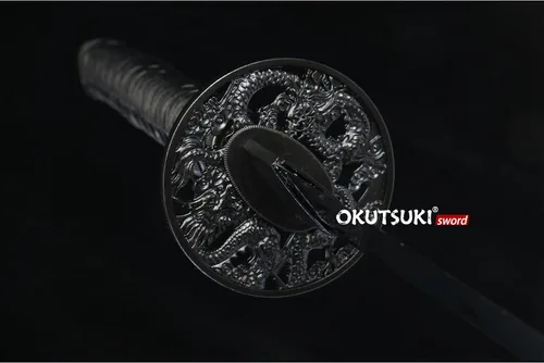 Vista 7 de Katana samurái negra espada japonesa de 41 pulgadas, afilada hecha a mano, acero de alto carbono, espiga completa
