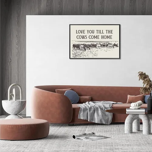 Vista 6 de Pósteres vintage con texto en inglés "I Love You Till The Cows Come Home" en lienzo de vaquero occidental en blanco y negro, arte de pared, arte