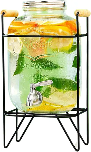 Vista 9 de Dispensador de bebidas de vidrio con espita sin fugas, dispensador de agua, contenedor de jugo para el hogar, dispensador de bebidas frías perfecto