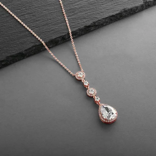 Vista 3 de Mariell - Collar de novia y boda, collar con colgante de gota de cristal de circonita cúbica para novias, damas de honor, graduación, regreso a