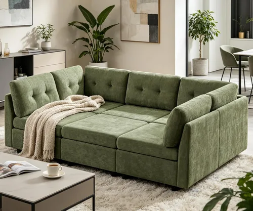 Vista 15 de VANOMi - Sofás seccionales de 6 plazas para sala de estar, sofá modular convertible de 118" en forma de nube, cómodos sofás de chenilla y sofás
