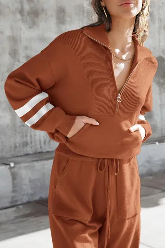 Vista 11 de PRETTYGARDEN Conjunto de suéter de 2 piezas para mujer, sudadera con cremallera, pantalones deportivos, ropa casual