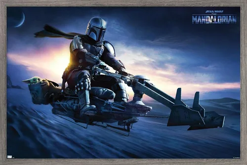 Vista 21 de Star Wars: The Mandalorian - Póster de pared Grogu Sunset Speeder, 34 pulgadas de largo x 22.4 W, versión premium sin marco