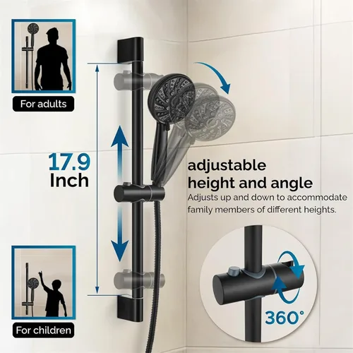 Vista 6 de gotonovo Slide Bar Shower System Faucet Set Complete,Matte Black,10 Inch Negro