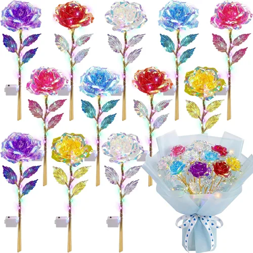 Vista 9 de Lyrow - 6 flores artificiales de cristal de galaxia LED, color negro