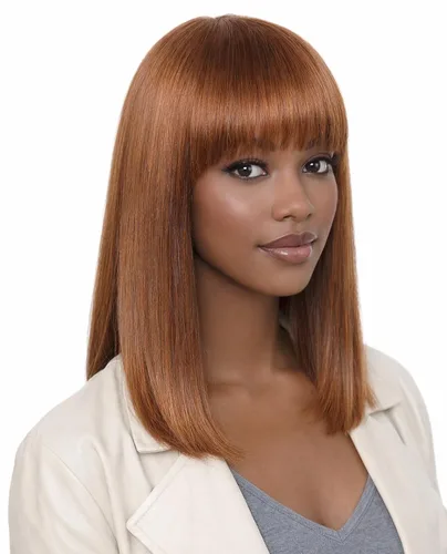 Vista 14 de Peluca de cabello humano lacio rubio 613 de 15 pulgadas con flequillo, sin pegamento, sin encaje frontal, Yaki Bob para mujer
