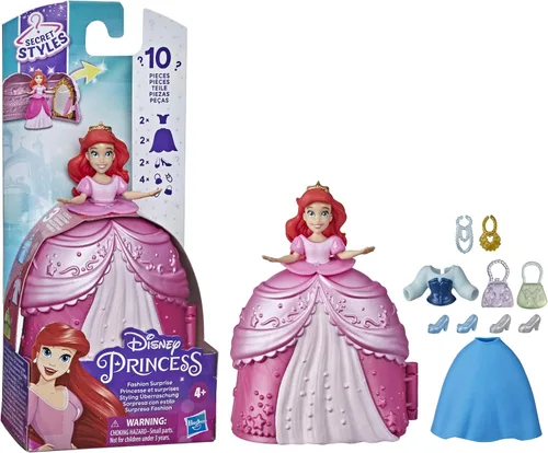 Vista 4 de Disney Princess Secret Styles Fashion Surprise Ariel, Mini juego de muñecas con ropa y accesorios adicionales, juguete para niñas de 4 años
