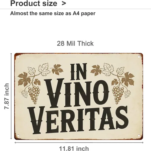 Vista 2 de Letrero de metal retro con texto en inglés «In Vino Veritas Vines» para garaje, hombre, cueva, baño, dormitorio, granja, inspirador, arte de pared