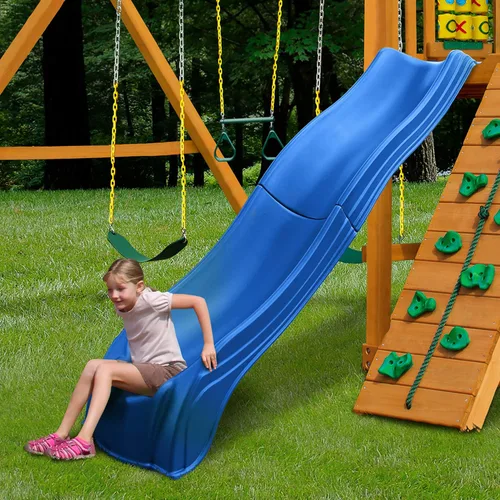 Vista 4 de Swing-N-Slide Ws 5032 Olympus Wave Slide - Tobogán de plástico de 2 piezas para cubiertas de 5 pies, color azul