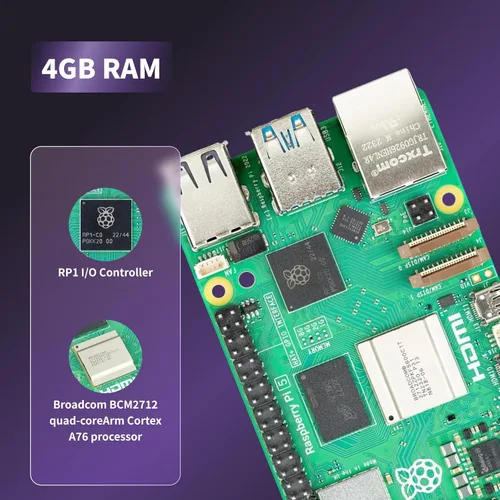Vista 4 de TRASKIT Basic kit for Raspberry Pi 5 4GB RAM,PI5 Case, Active Cooler and Pi 5 4GB Single Board Included