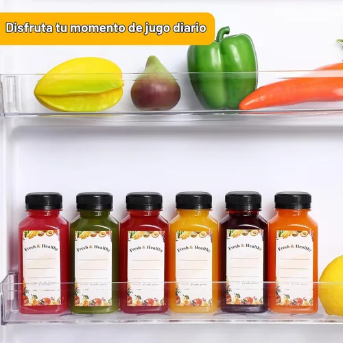 Vista 5 de Moretoes 12 botellas de plástico para jugo de 8 onzas con tapas, botellas de agua reutilizables vacías transparentes, recipientes desechables