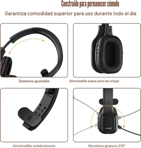 Vista 3 de Trucker Auriculares Bluetooth V5.0, Auriculares Inalámbricos con Cancelación de Ruido y Micrófono Silenciador para Teléfonos Celulares, Auriculares