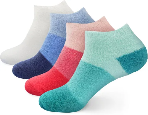 Vista 25 de BambooMN Calcetines de spa de nailon mullidos con infusión de aloe para mujer, color morado lavanda, 3 pares