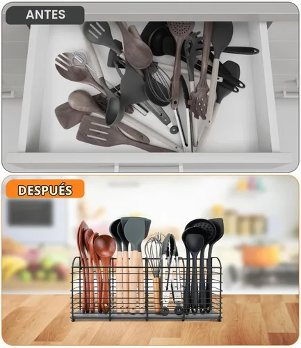 Vista 4 de Soporte grande para utensilios de cocina de 4 compartimentos con base de tierra de diatomeas