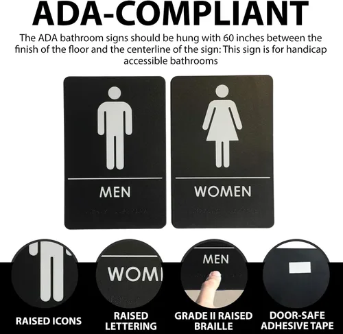 Vista 7 de Hecho en EE.UU. - Letreros de Baños para Hombres y Mujeres Compatibles con ADA, Señales de Puertas de Baño para Oficinas, Negocios y Restaurantes