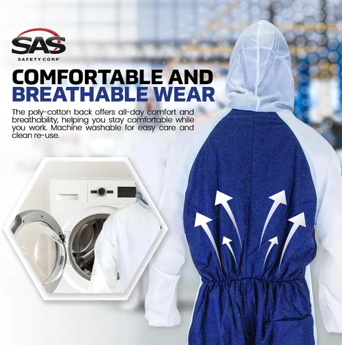 Vista 5 de SAS Safety Corp Overol SAS Moonsuit de Nylon y Algodón Overol de Trabajo Lavable a Máquina con Capucha Completa, Cremallera Frontal Completa