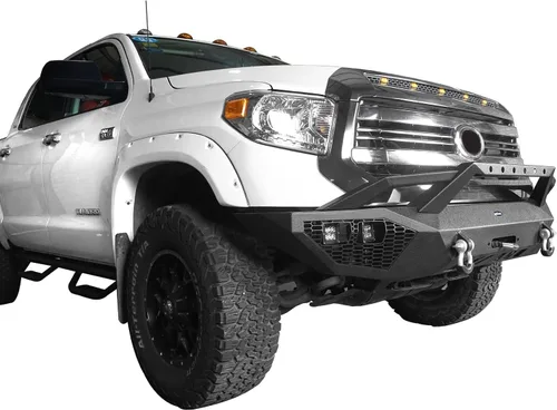 Vista 4 de Hooke Road Parachoques delantero de acero con winchi para Tundra de Toyota 2014 2015 2016 2017 2018 2019 2020 2021