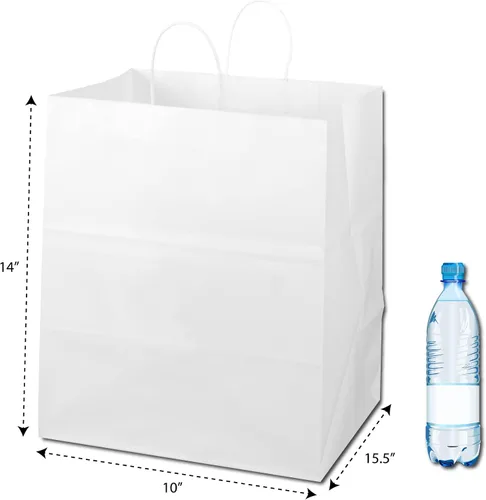 Vista 2 de Flexicore Packaging Bolsas de papel impresas personalizadas de Kraft blanco (14"x10"x15.5", 50)