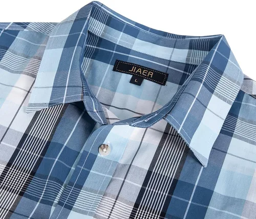 Vista 4 de JIAER Camisa de algodón con botones y manga corta para hombre
