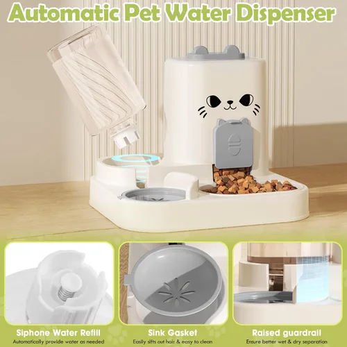 Vista 3 de Alimentador automático para mascotas de 1.6 L y dispensador de agua de 0.6 L, dispensador automático de alimentos y agua para gatos, alimentador por