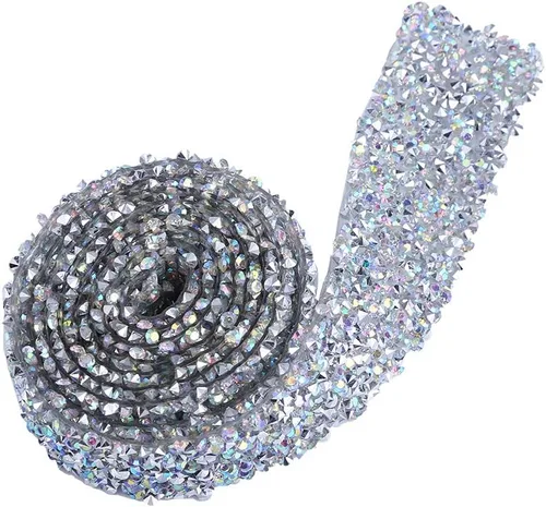 Vista 3 de 1 yarda 1.2 in ancho brillante pegamento trasero cristal Rhinestone cinturón de bandas decorativas (color AB)