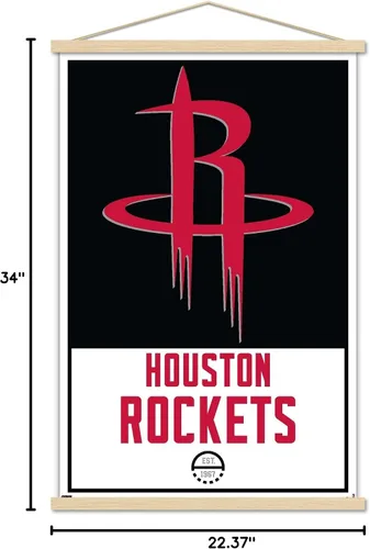 Vista 6 de Trends International NBA Houston Rockets - Póster de pared con logotipo 21, 22.375 x 34 pulgadas, paquete de impresión prémium y colgador de madera