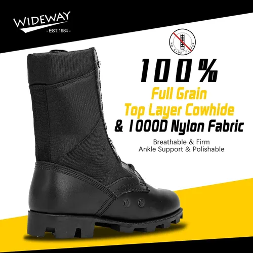 Vista 3 de Botas militares de WIDEWAY para hombres, botas de combate de jungla tácticas de cuero resistente al deslizamiento, negras, para hombres, todo