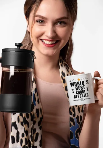 Vista 3 de Casitika Regalos para reportero de la corte. Taza de café de informes judiciales de 11 onzas. El mejor reportero del mundo. Idea de regalo