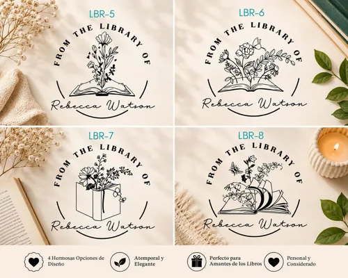 Vista 6 de Estampadora de libro personalizada de la biblioteca de Ex Libris Selladora floral Sellos de biblioteca personalizados Mango de madera