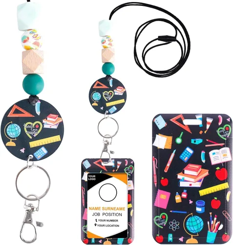 Vista 23 de Cordones para Profesores para Tarjetas de Identificación - Llavero Bohemio de Silicona con Cuentas Separables, Accesorios para Mujeres, Lindo