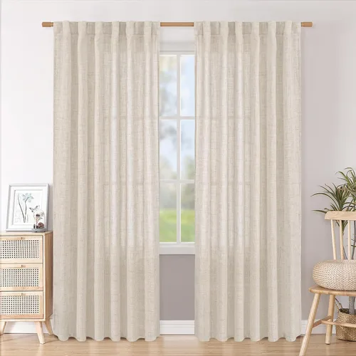 Vista 103 de BGment Cortinas cortas de lino marfil de 36 pulgadas de largo para ventanas de cocina, pequeñas cortinas texturizadas rústicas para café sobre