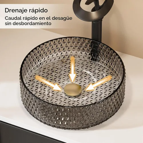 Vista 6 de Fregadero de Vaso de Vidrio Negro Lovedima, Lavabo de Tocador de Baño Sobre Encimera