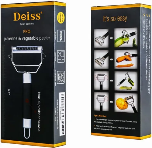 Vista 2 de DEISS PRO Dual – Pelador en juliana y pelador de verduras — Mango cómodo antiderrapante — Herramienta increíble para preparar ensaladas y fideos