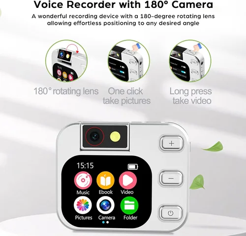 Vista 5 de Reproductor de MP3 de 64 GB con Bluetooth y cámara de 180 ° Reproductor de música MP3 portátil de 2.01 pulgadas, pantalla táctil de alta fidelidad
