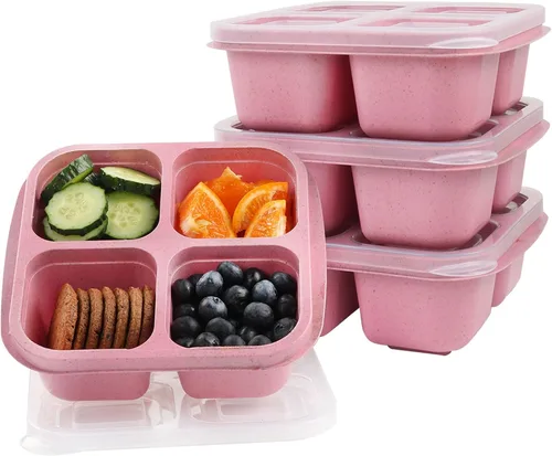 Vista 8 de LCHLZZ 4 compartimentos contenedores de aperitivos, paquete de 20 contenedores reutilizables para preparación de comida, lonchera sin BPA