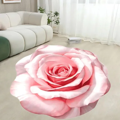 Vista 27 de Alfombra con forma de flor amarilla de 7 pies, alfombra de decoración de sala de estar, adecuada para baño, dormitorio y sala de estar, parte 5