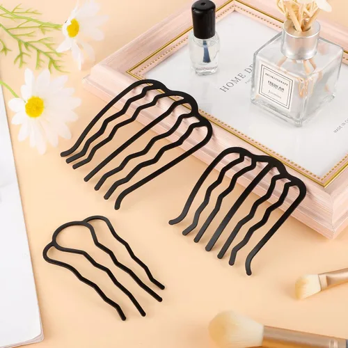 Vista 4 de Peines para el cabello en forma de U para mujer, estilo vintage estilo vintage (Negro)