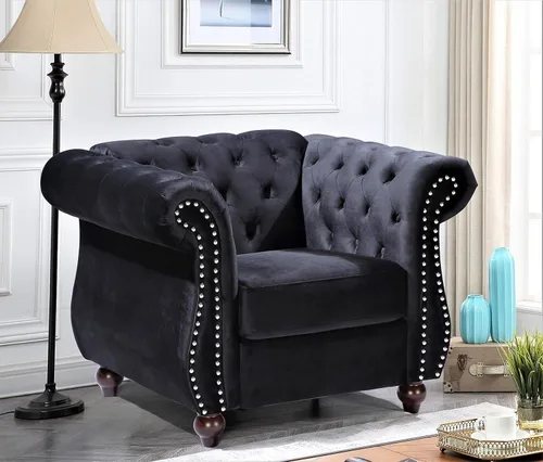 Vista 2 de Container Furniture Direct Feinstein - Sofá Chesterfield de terciopelo moderno para sala de estar con cabezas de clavos, acolchado de diamante