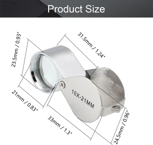 Vista 2 de Othmro Lupa 10X diámetro de lente 0.827 in silbato forma plegable joyería lupa lupa plata