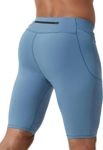 Vista 10 de MIZOK Pantalones cortos de compresión elásticos para hombre, pantalones cortos ajustados con bolsillo Negro