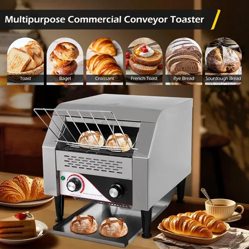 Vista 7 de Dyna-Living Tostadora comercial de 300 rebanadas/hora, tostadora comercial de acero inoxidable de 1900 W, tostadoras giratorias de acero inoxidable